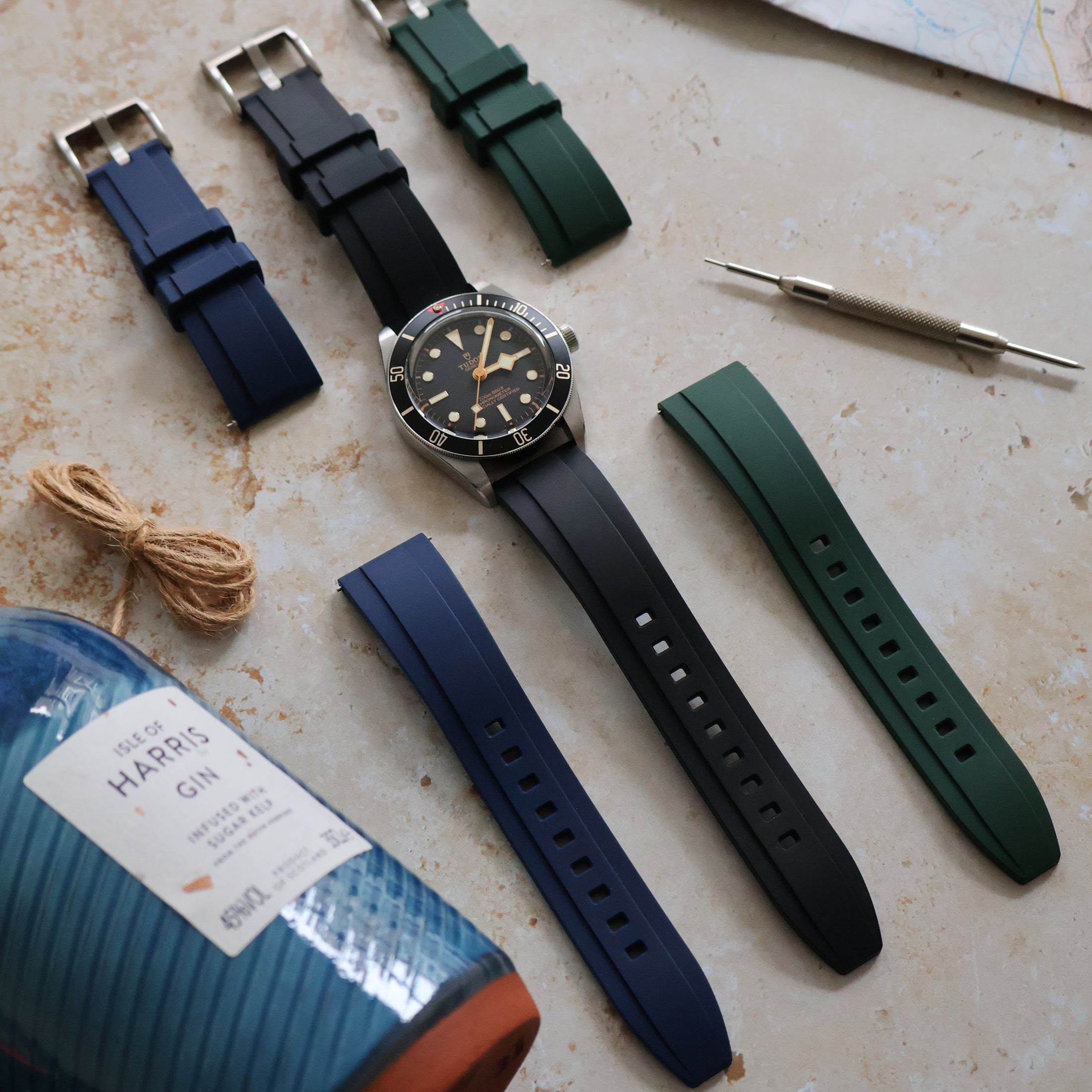 The Fulford FKM Rubber Watch Strap - Blue