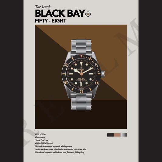 'The Iconic' Watch Print Series - Tudor Black Bay Fifty-Eight, Black
