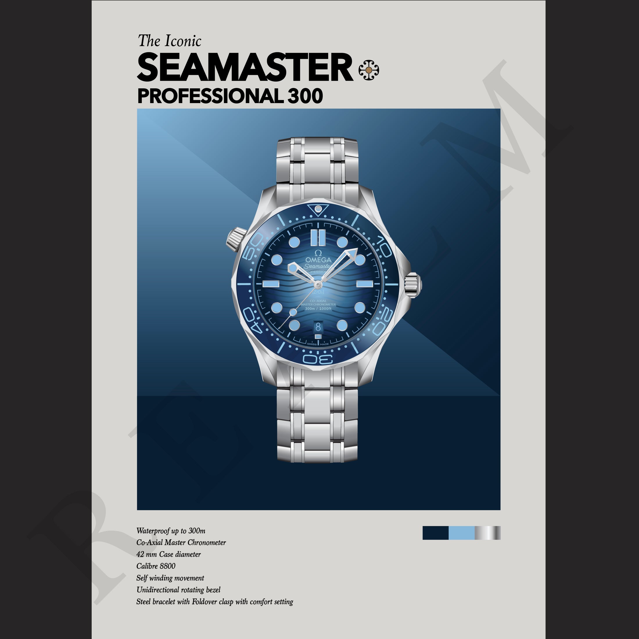 'The Iconic' Watch Print Series - Omega Seamaster Professional 300 - Summer Blue Dial