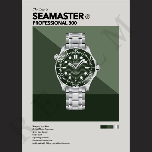 'The Iconic' Watch Print Series - Omega Seamaster Professional 300 - Green 'Seaweed' Dial