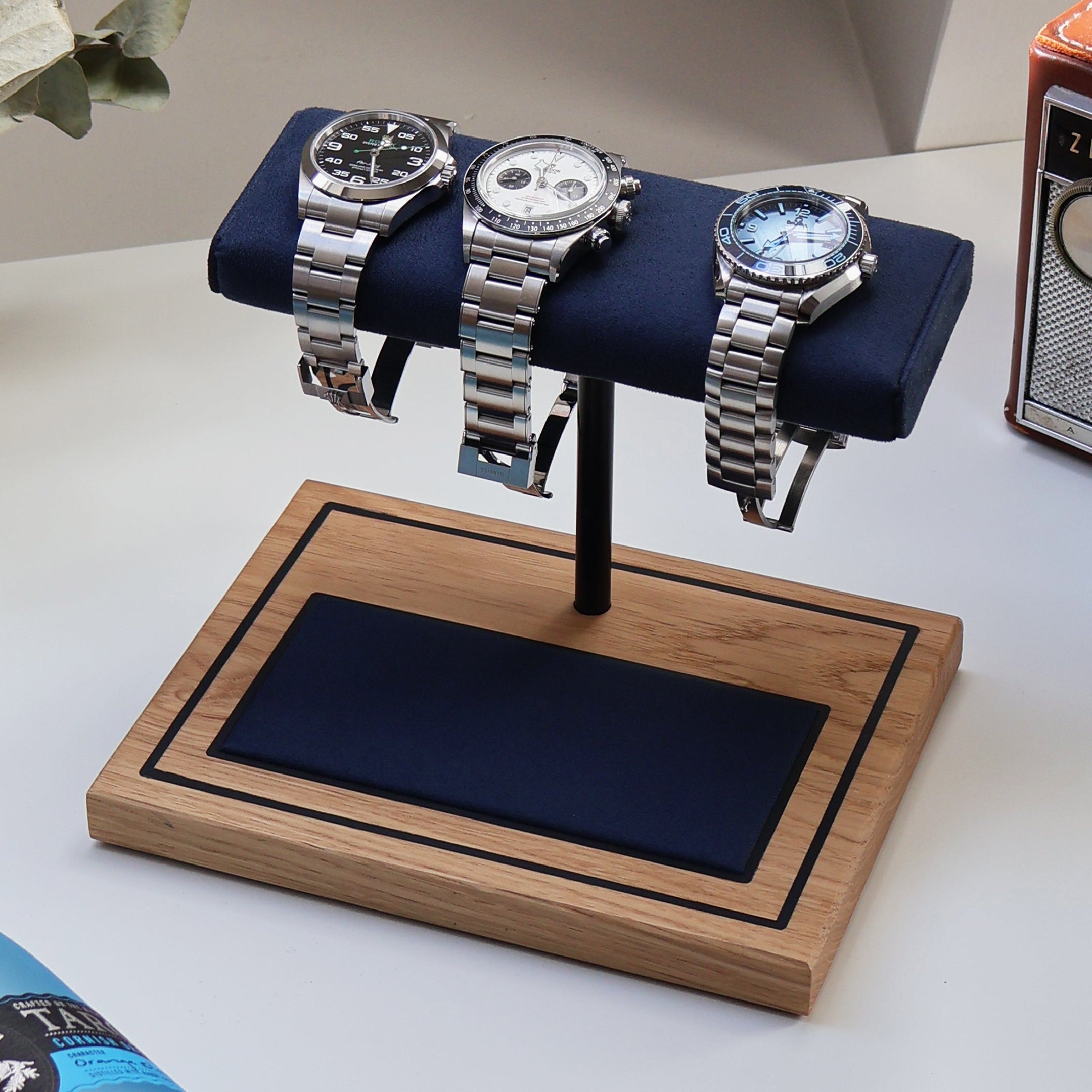 The Foxton Watch Stand MKII - Marine Blue & European White Oak