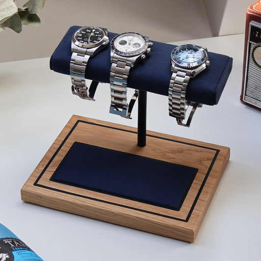 The Foxton Watch Stand MKII - Marine Blue & European White Oak