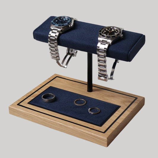 The Foxton Watch Stand MKII - Marine Blue & European White Oak