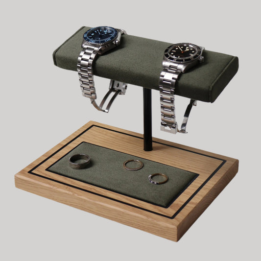 The Foxton Watch Stand MKII - Forest Green & European White Oak