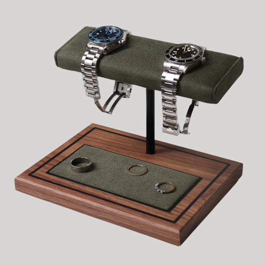 The Foxton Watch Stand MKII - Forest Green & American Black Walnut