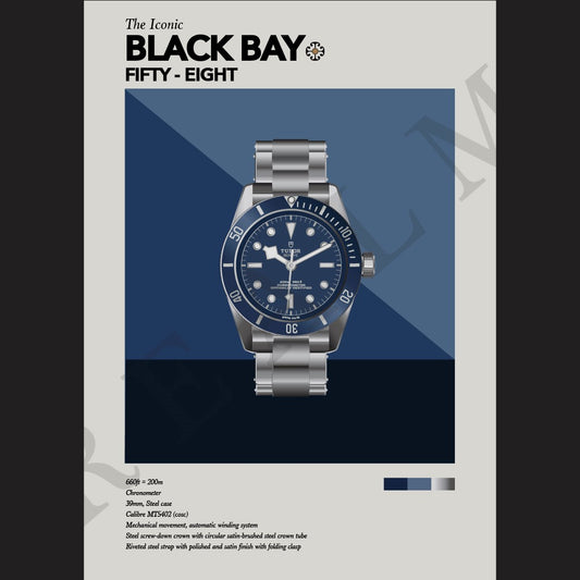 'The Iconic' Watch Print Series - Tudor Black Bay Fifty-Eight, Blue