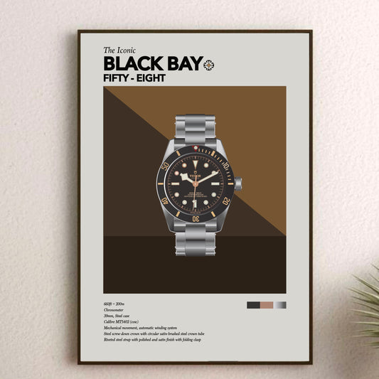 'The Iconic' Watch Print Series - Tudor Black Bay Fifty-Eight, Black