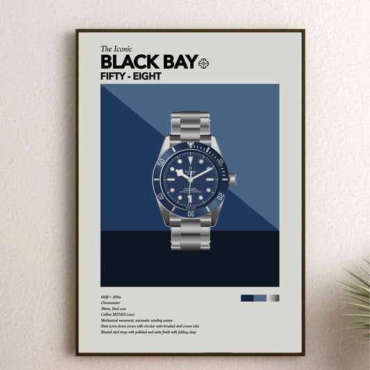 'The Iconic' Watch Print Series - Tudor Black Bay Fifty-Eight, Blue