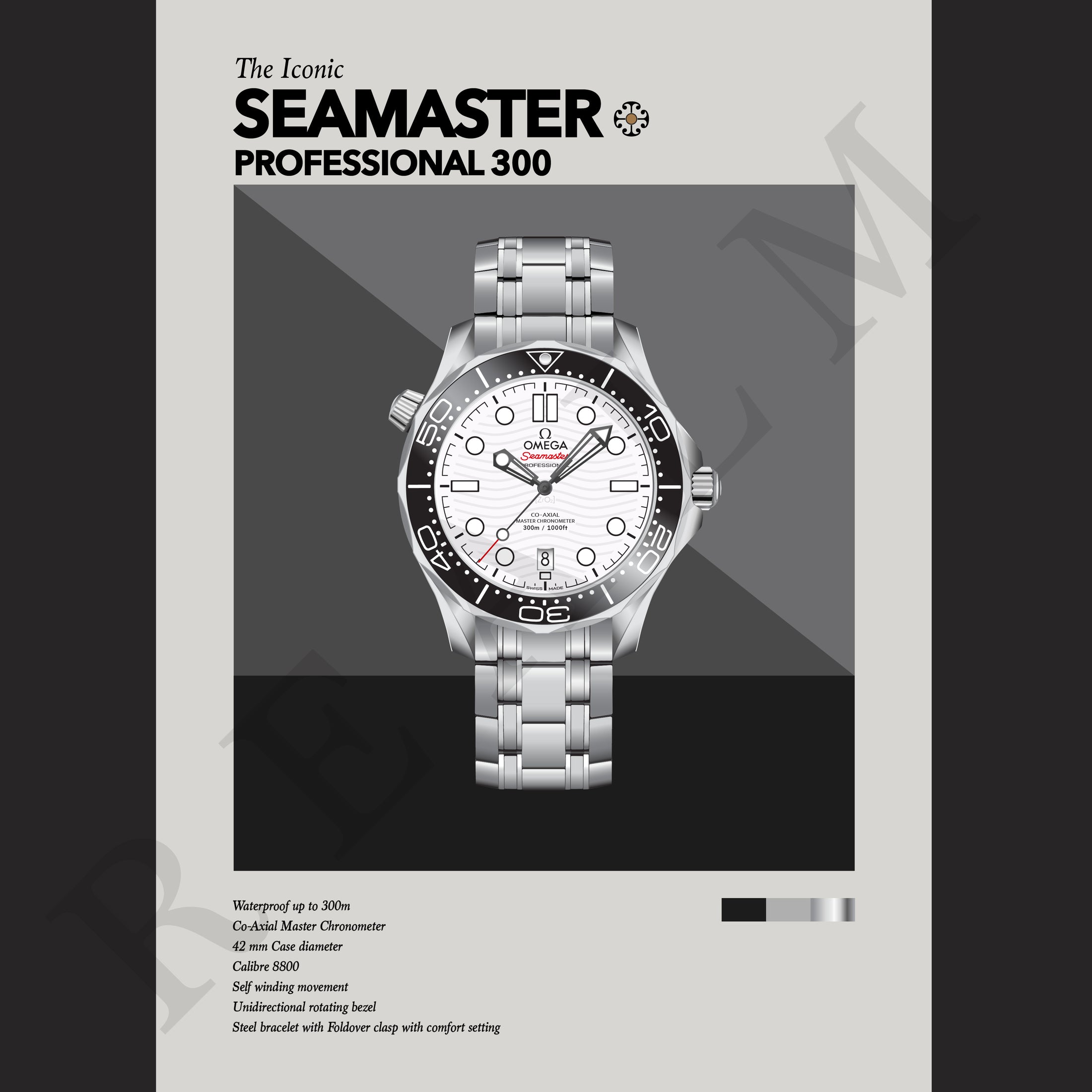 'The Iconic' Watch Print Series - Omega Seamaster Professional 300 - White Dial
