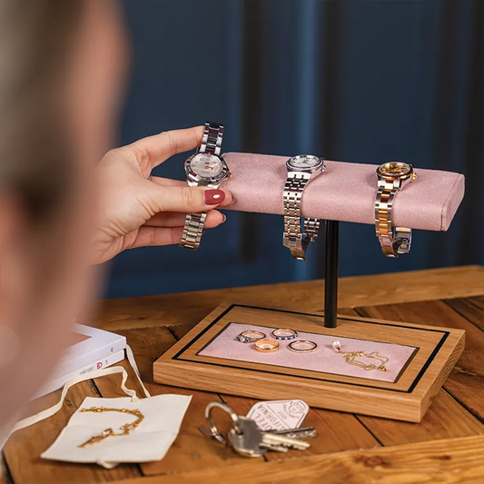 The Foxton Watch Stand - Rose Pink & American White Oak